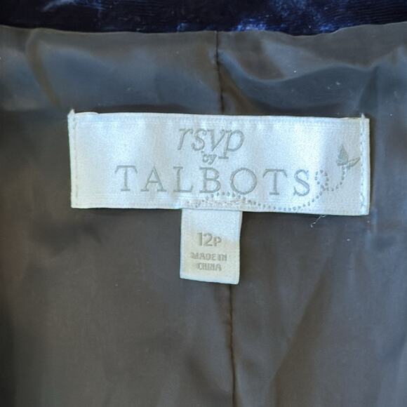 rsvp by Talbots Women's Tie Front Velvet Blazer Dark Navy Size 12P - Picture 9 of 10